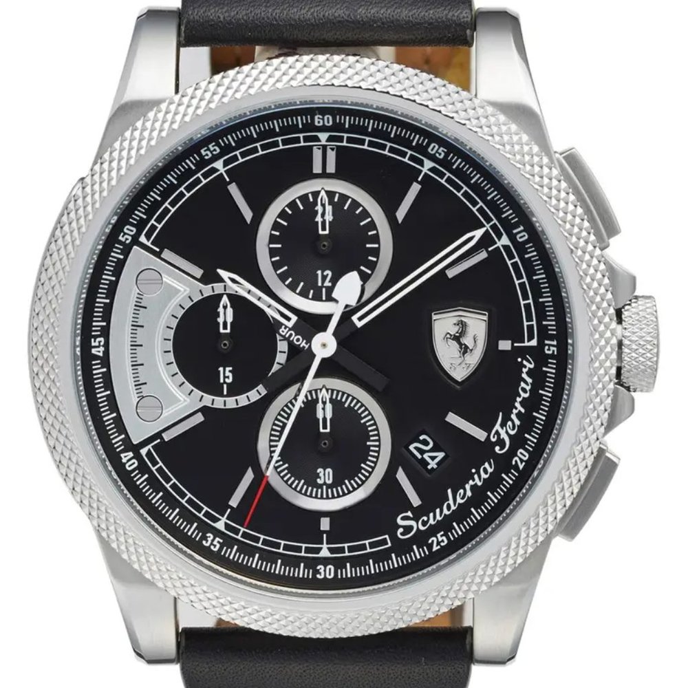 Ferrari Scuderia Men's Chronograph Formula Italia S Black Leather Strap Watch 46